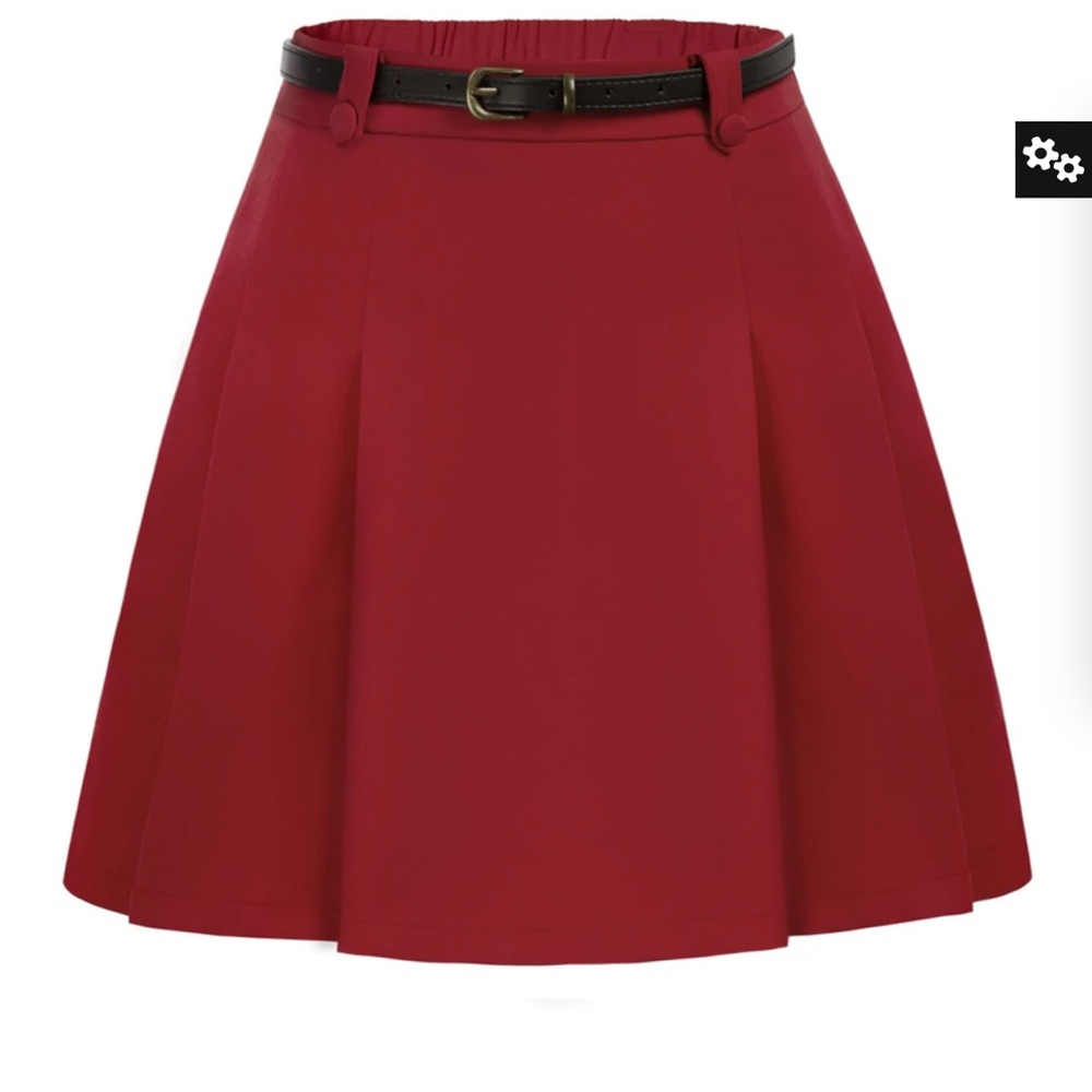 Women Vintage Mini Skirt with Belt Elastic Waist Flared A-Line Skirt